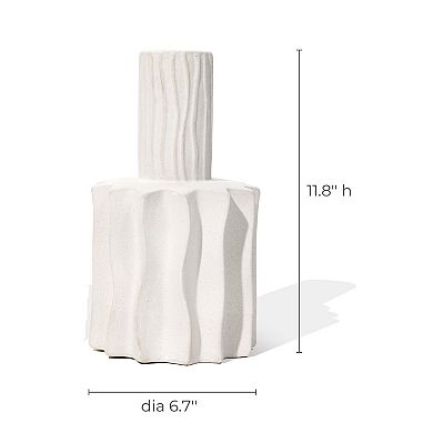 LuxenHome White Fluted 11.8-inch Tall Stoneware Table Vase