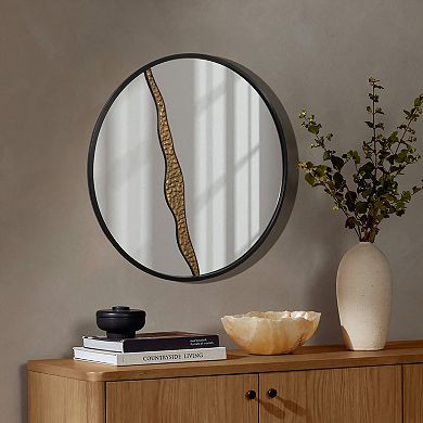 LuxenHome Goldrush Black Metal Frame Round Wall Mirror