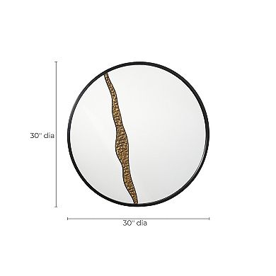 LuxenHome Goldrush Black Metal Frame Round Wall Mirror
