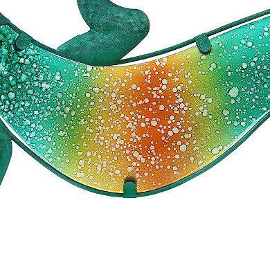 LuxenHome 24-inch Blue Gecko Lizard Metal And Glass Outdoor Wall Decor