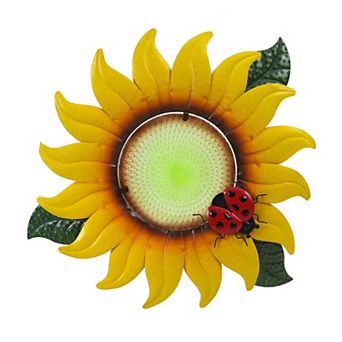 LuxenHome Sunflower Metal And Glass Outdoor Wall Decor