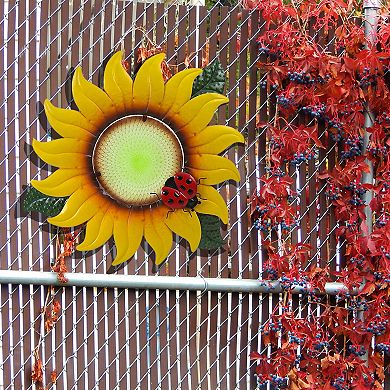 LuxenHome Sunflower Metal And Glass Outdoor Wall Decor