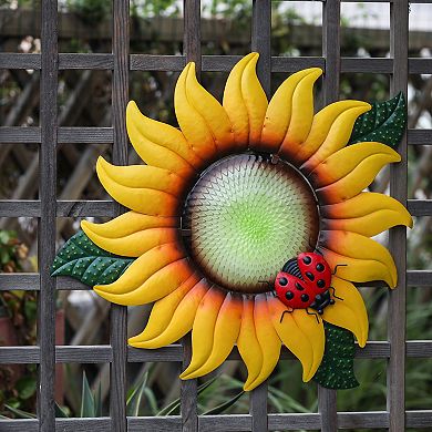 LuxenHome Sunflower Metal And Glass Outdoor Wall Decor