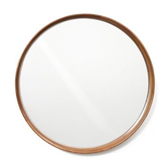 LuxenHome Natural Rubberwood Frame Round Wall Mirror