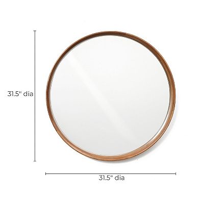 LuxenHome Natural Rubberwood Frame Round Wall Mirror