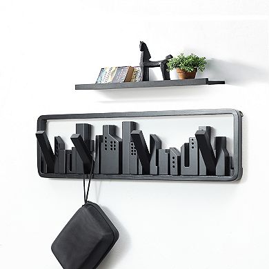 LuxenHome Black Wood 4-hook Urban Wall-mounted Coat And Towel Rack