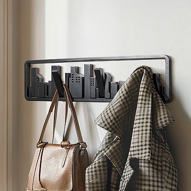 LuxenHome Black Wood 4-hook Urban Wall-mounted Coat And Towel Rack