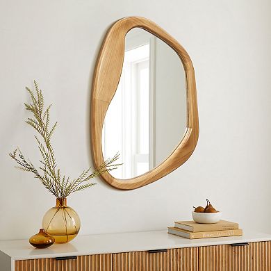 LuxenHome Pine Wood Frame Freeform Oblong Wall Mirror