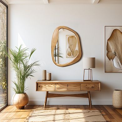 LuxenHome Pine Wood Frame Freeform Oblong Wall Mirror