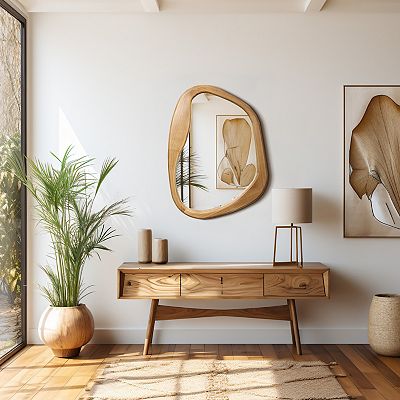 LuxenHome Pine Wood Frame Freeform Oblong Wall Mirror