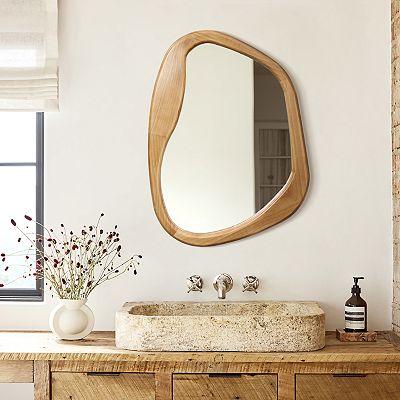 【Wooden Frame Mirror】木枠 ミラー 鏡 LuxenHome Pine Wood Frame Freeform Oblong Wall Mirror