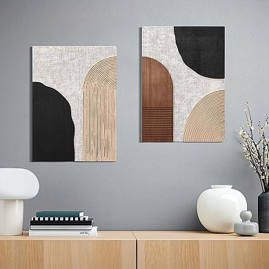 LuxenHome 2-pc Earth Tone Abstract Rectangular Wood Wall Decor Set
