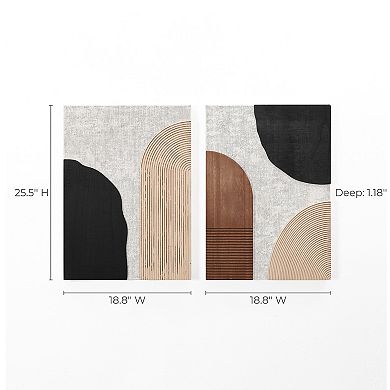 LuxenHome 2-pc Earth Tone Abstract Rectangular Wood Wall Decor Set