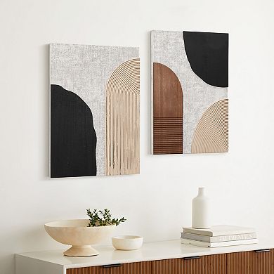 LuxenHome 2-pc Earth Tone Abstract Rectangular Wood Wall Decor Set