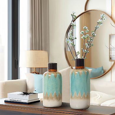 LuxenHome Ocean Ombre 15.35-inch Tall Stoneware Vase