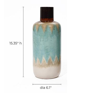 LuxenHome Ocean Ombre 15.35-inch Tall Stoneware Vase