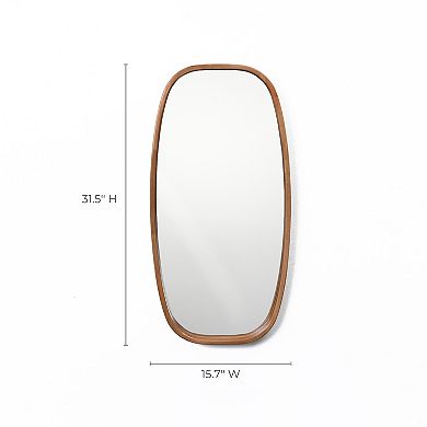 LuxenHome Natural Rubberwood Frame Rounded Rectangle Wall Mirror