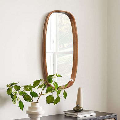 LuxenHome Natural Rubberwood Frame Rounded Rectangle Wall Mirror
