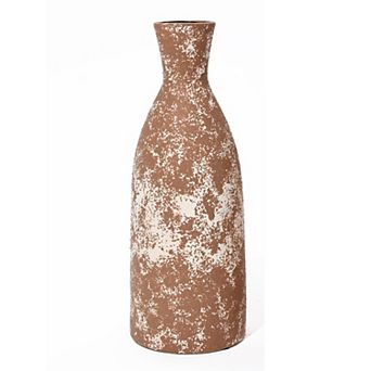 LuxenHome Rustic Brown 15.9-inch Tall Round Stoneware Vase