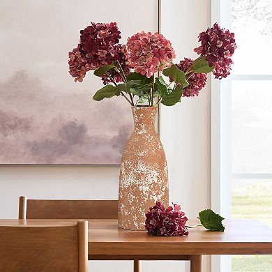LuxenHome Rustic Brown 15.9-inch Tall Round Stoneware Vase