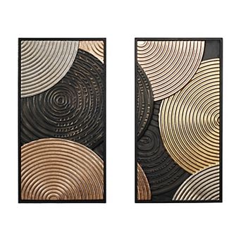 LuxenHome 2 pc Earth Tone Circles Abstract Rectangular Metal Wall Decor Set