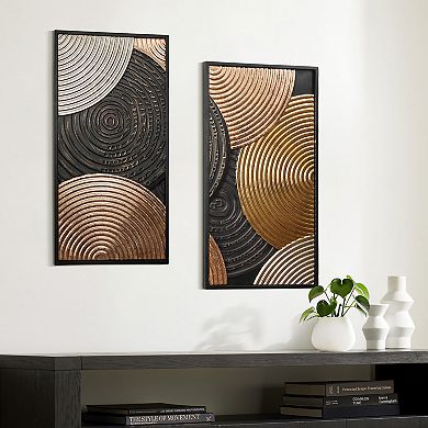 LuxenHome 2-pc Earth Tone Circles Abstract Rectangular Metal Wall Decor Set