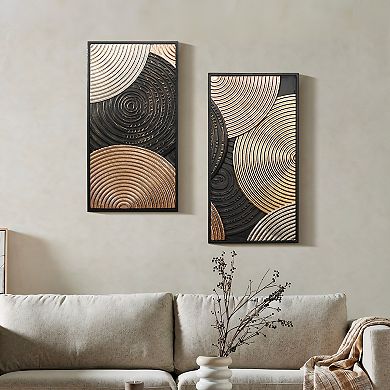 LuxenHome 2-pc Earth Tone Circles Abstract Rectangular Metal Wall Decor Set
