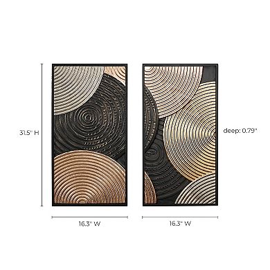 LuxenHome 2-pc Earth Tone Circles Abstract Rectangular Metal Wall Decor Set