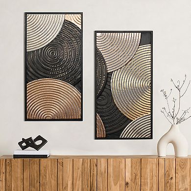 LuxenHome 2-pc Earth Tone Circles Abstract Rectangular Metal Wall Decor Set