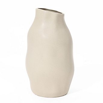 LuxenHome Ivory White Ceramic Modern Tall Vase