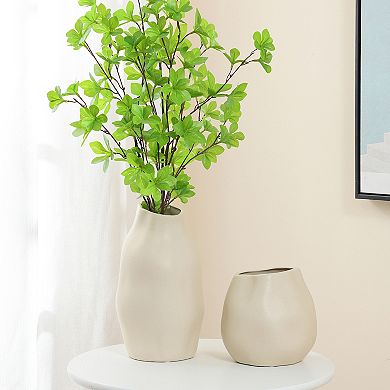 LuxenHome Ivory White Ceramic Modern Tall Vase