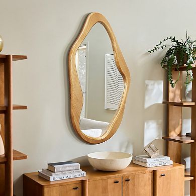 LuxenHome Pine Wood Frame Freeform Wall Mirror