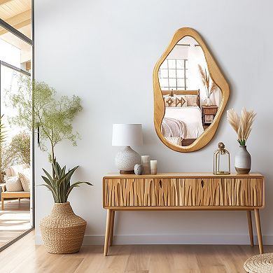 LuxenHome Pine Wood Frame Freeform Wall Mirror