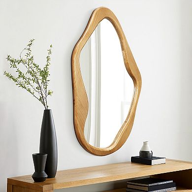 LuxenHome Pine Wood Frame Freeform Wall Mirror