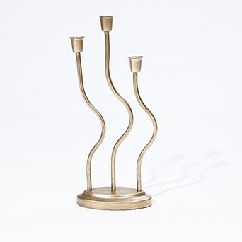 LuxenHome Gold Metal 3-taper Candle Holder Tabletop Sculpture