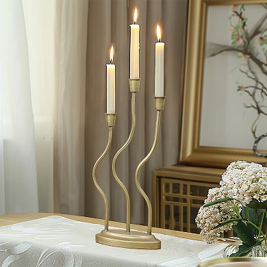 LuxenHome Gold Metal 3-taper Candle Holder Tabletop Sculpture