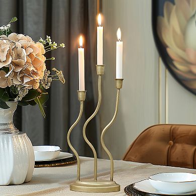 LuxenHome Gold Metal 3-taper Candle Holder Tabletop Sculpture