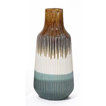 LuxenHome Earth Tones Ombre 11.2-inch Tall Stoneware Vase
