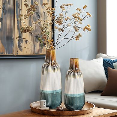 LuxenHome Earth Tones Ombre 11.2-inch Tall Stoneware Vase