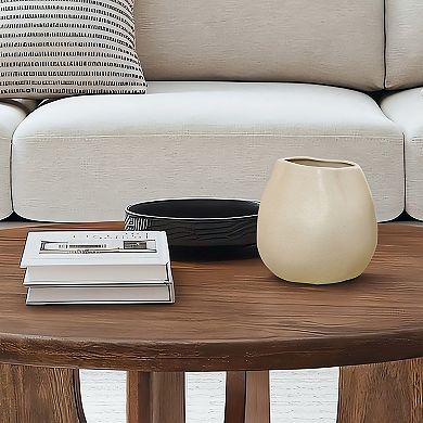 LuxenHome Ivory White Ceramic Modern Round Vase