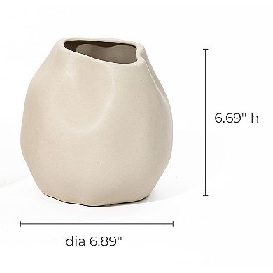 LuxenHome Ivory White Ceramic Modern Round Vase