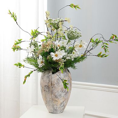 LuxenHome Modern Marble White 12.2-inch Tall Stoneware Table Vase