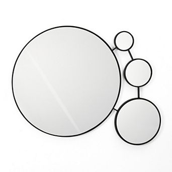 LuxenHome Circles Black Metal Frame Round Wall Mirror