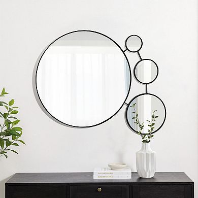 LuxenHome Circles Black Metal Frame Round Wall Mirror