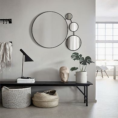 LuxenHome Circles Black Metal Frame Round Wall Mirror
