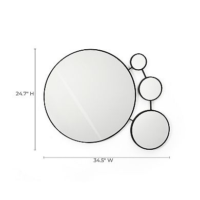 LuxenHome Circles Black Metal Frame Round Wall Mirror