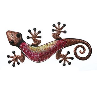 LuxenHome 24-inch Pink Gecko Lizard Metal And Glass Outdoor Wall Decor