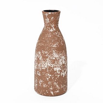 LuxenHome Rustic Brown 12.2-inch Tall Round Stoneware Vase