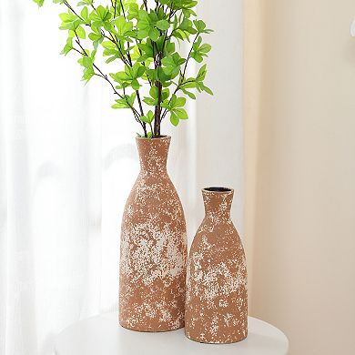 LuxenHome Rustic Brown 12.2-inch Tall Round Stoneware Vase