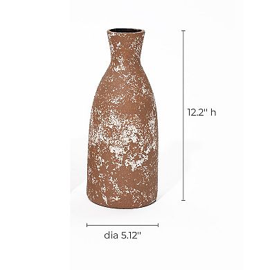 LuxenHome Rustic Brown 12.2-inch Tall Round Stoneware Vase
